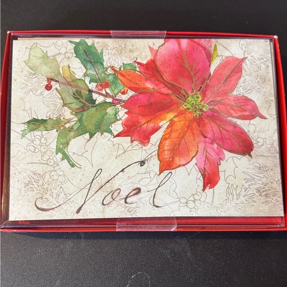 Leanin’ Tree “Noel” Poinsettia Christmas Cards – Box of 10 w/ Envelopes - Picture 1 of 2